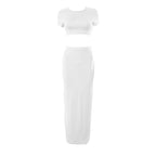 Crewneck short sleeve solid maxi skirt set