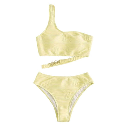 Costume da bagno bikini monospalla con catena metallica irregolare