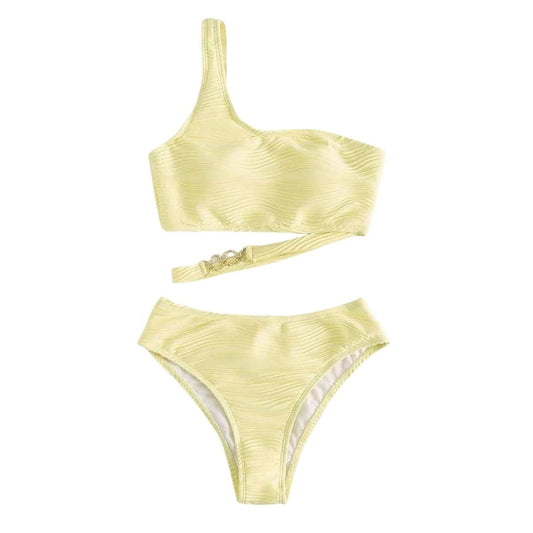 Costume da bagno bikini monospalla con catena metallica irregolare