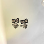 Heart Pendant Bowknot Rhinestone Earrings