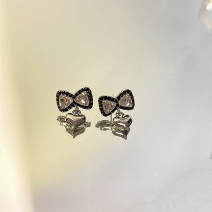 Heart pendant bowknot rhinestone earrings