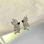 Butterfly Pendant Lava Silver Earrings