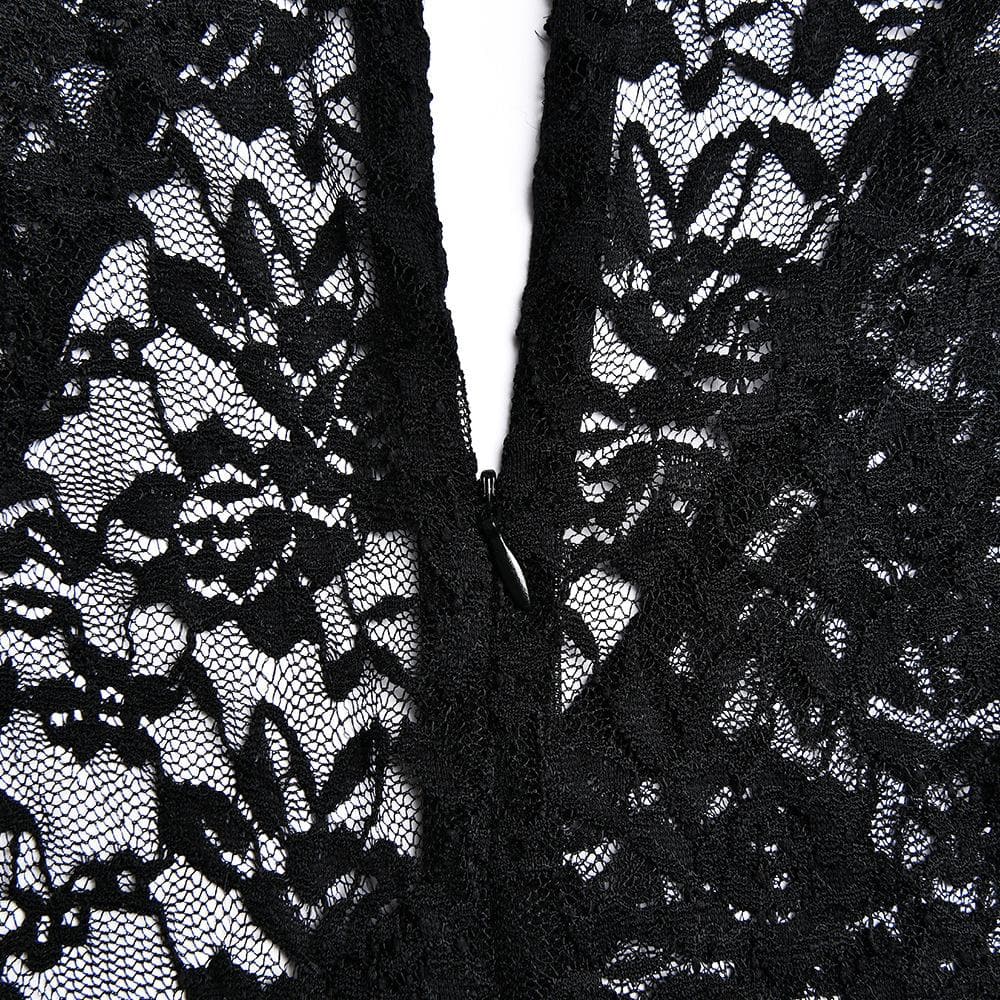 Einfarbiges Jumpsuit-Set mit langen Ärmeln und ausgehöhlten Schlauchhandschuhen und Reißverschluss aus Spitze