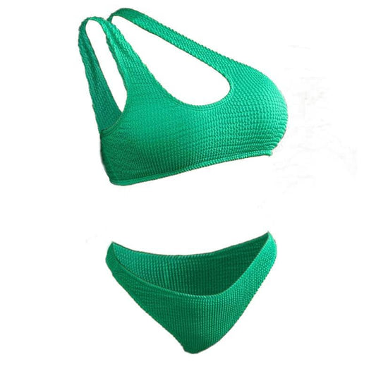 Costume da bagno bikini irregolare testurizzato con una spalla 