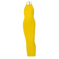 Backless solid ruched self tie halter maxi dress