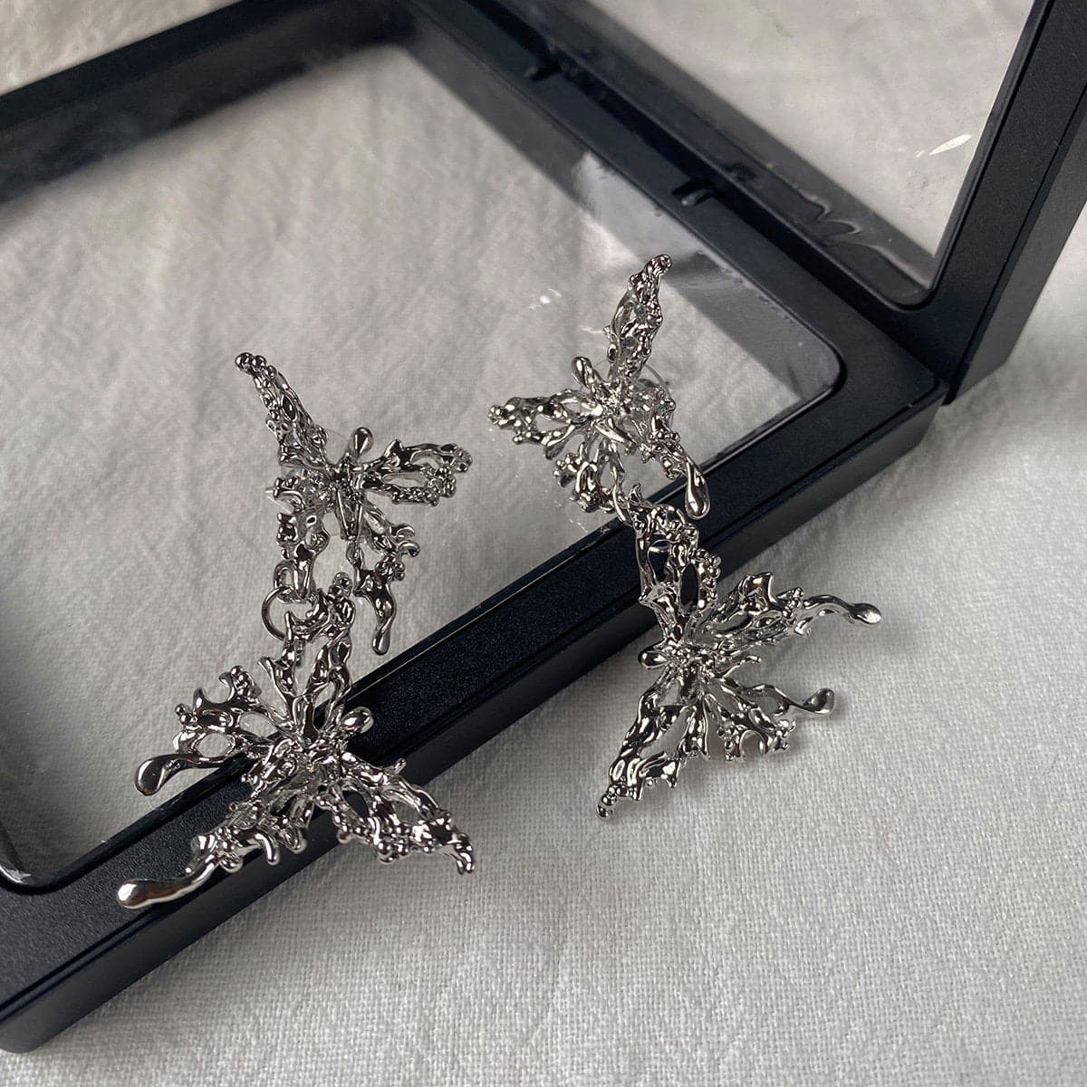 Butterfly Pendant Lava Silver Earrings