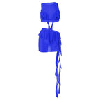 Sheer mesh see through solid ruffle ribbon sleeveless mini skirt set