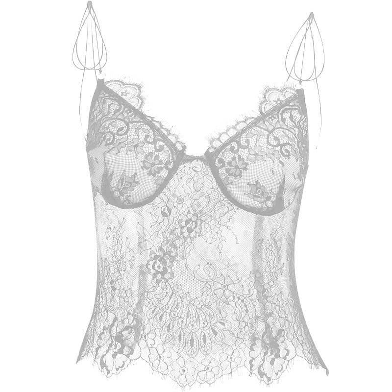 Top in pizzo con spalline sottili e allacciatura a V e schiena scoperta 