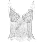 Top in pizzo con spalline sottili e allacciatura a V e schiena scoperta 