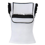 Top patchwork a contrasto con scollo quadrato, maniche corte e orlo in pizzo con volant 