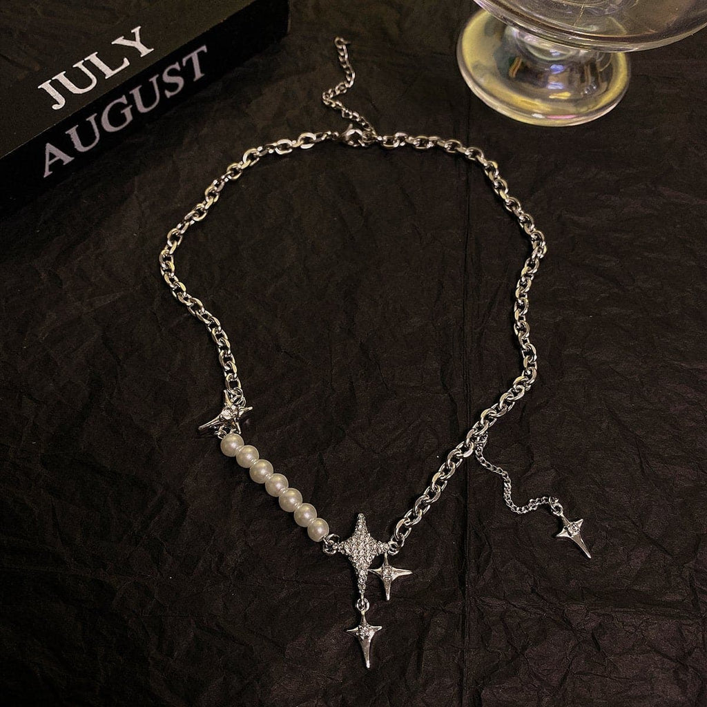 Star Pendant Faux Pearl Layered Choker Necklace