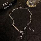 Star Pendant Faux Pearl Layered Choker Necklace