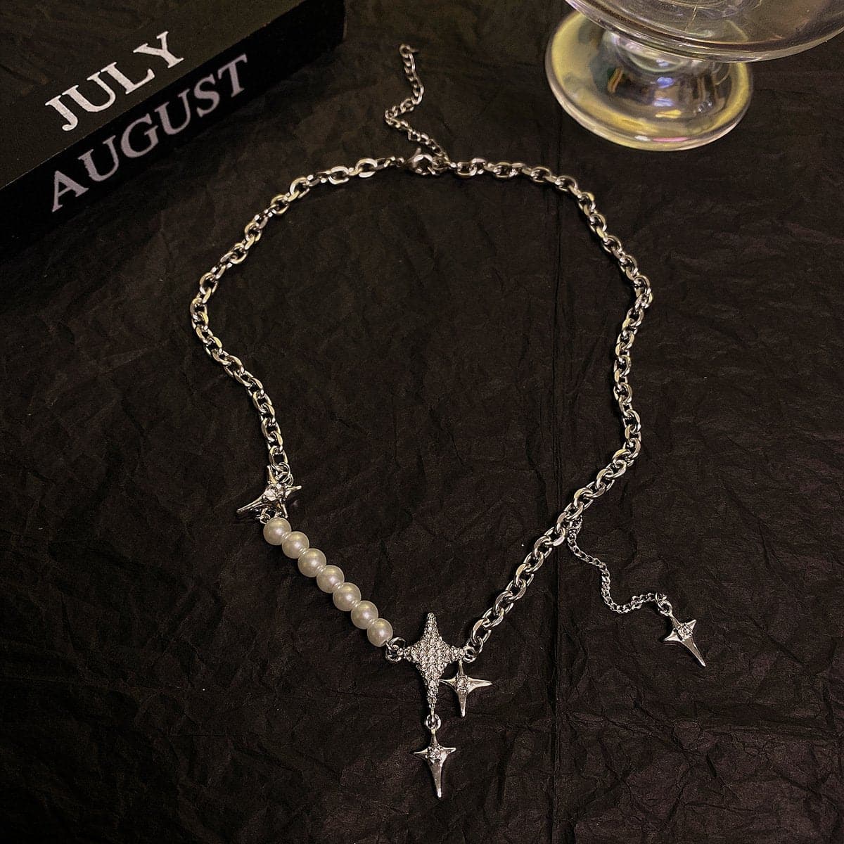 Star Pendant Faux Pearl Layered Choker Necklace