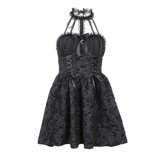 Neckholder-Minikleid mit Schnürung, Rückenfrei, Struktur und Rüschen 
