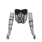Mesh gloves lace patchwork corset low cut backless tube crop top