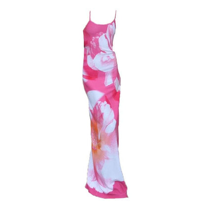 Rückenfreies Maxikleid mit Camisole-Ausschnitt und Blumenmuster in Kontrastfarbe 