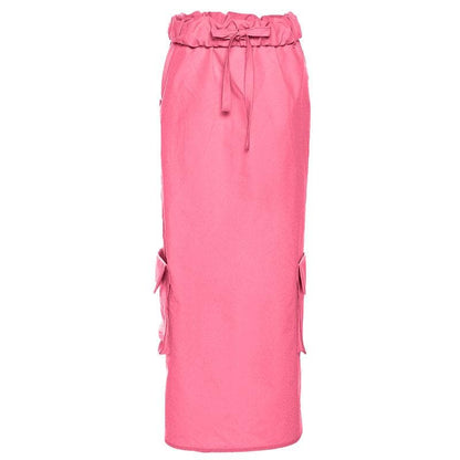 Ruched pocket cargo solid low rise maxi skirt