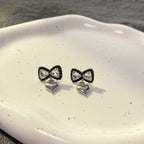 Heart Pendant Bowknot Rhinestone Earrings