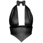 Halter backless solid ruched self tie top
