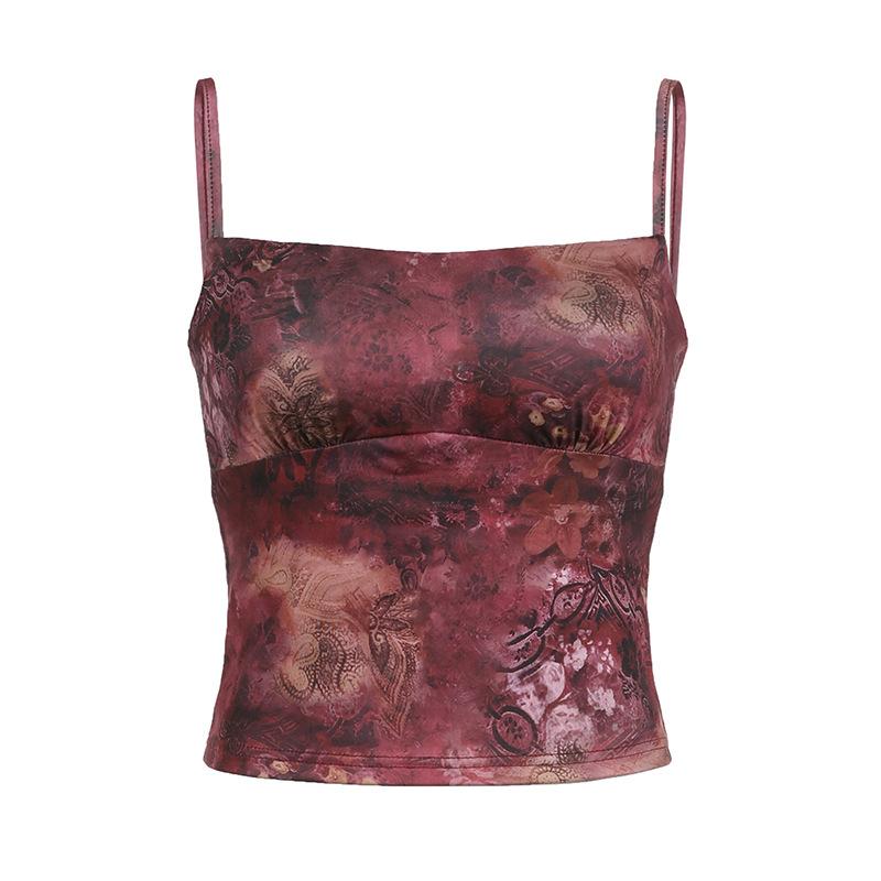 Square neck backless contrast print cami top