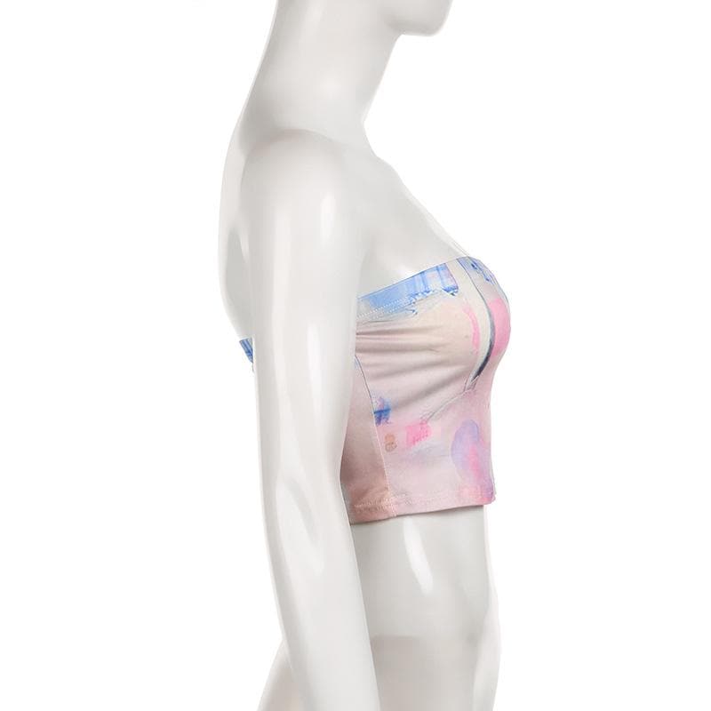 Rabbit pattern contrast backless tube crop top