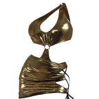 Costume da bagno intero con spalla scoperta, lacci e gonna da spiaggia in metallo