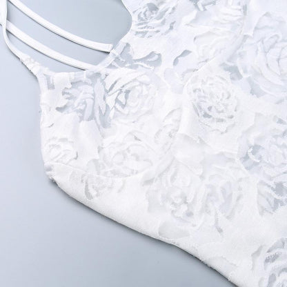 Durchsichtiges Neckholder-Midikleid mit Schlitz und überkreuzter Vorderseite und Blumenmuster