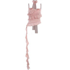 Smocked flower applique ruffle solid ribbon backless cami top