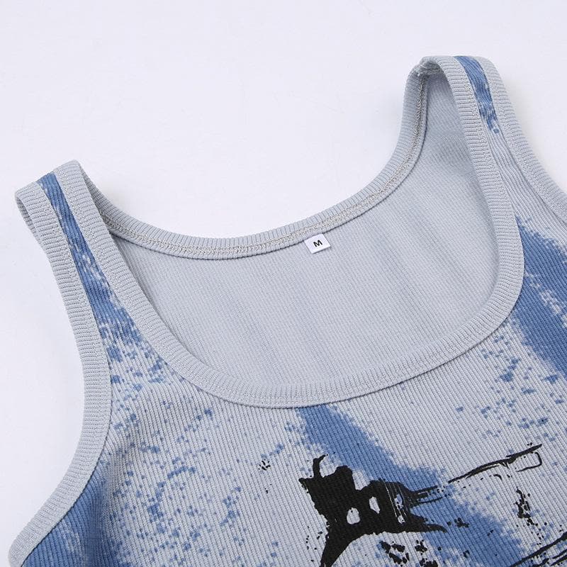 Sleeveless tie dye contrast ribbed crop top