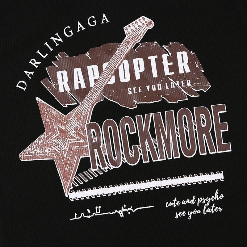 Top senza maniche con scollo a U e motivo "ROCKMORE" a coste 