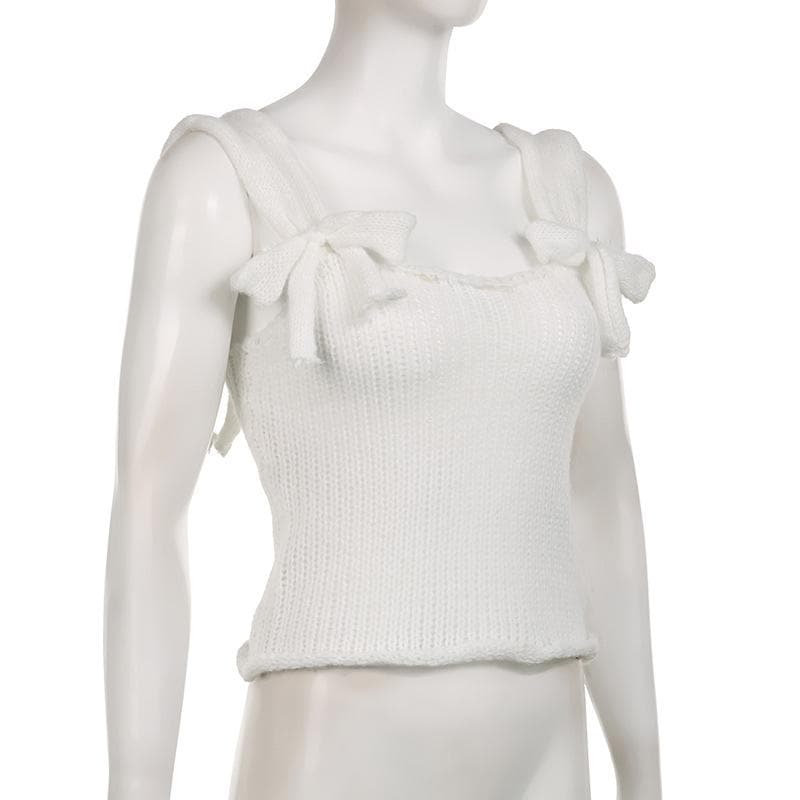 Top senza maniche in maglia con fiocco e schiena scoperta 