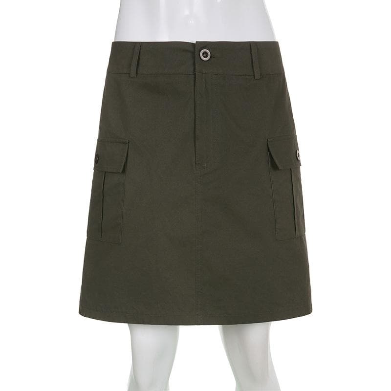 Solid cargo pocket button low rise mini skirt