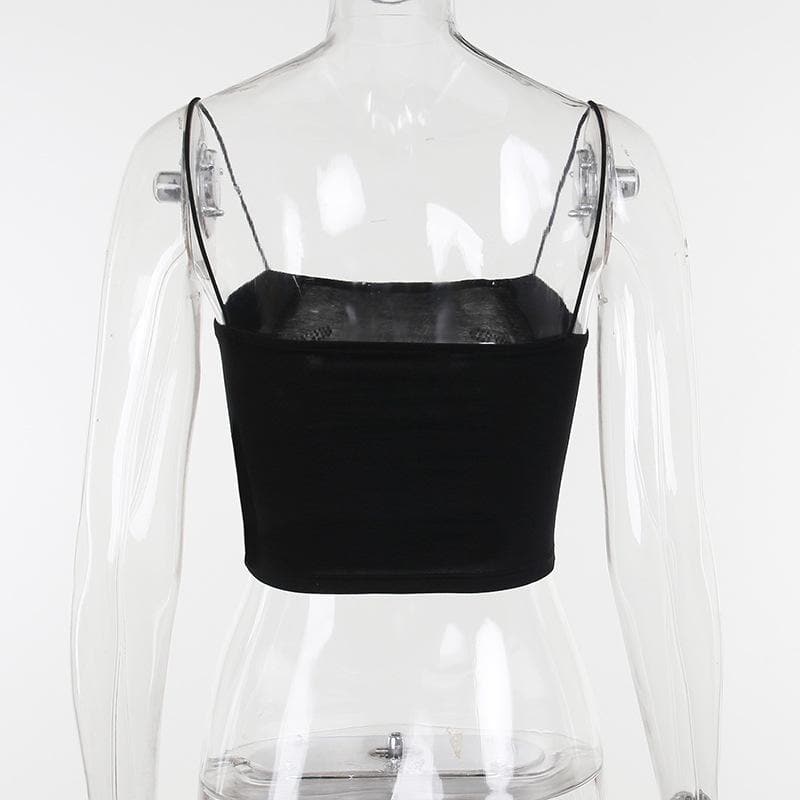 Beaded square neck backless palm pattern crop top