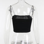 Beaded square neck backless palm pattern crop top