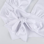 Halter backless solid ruched self tie top