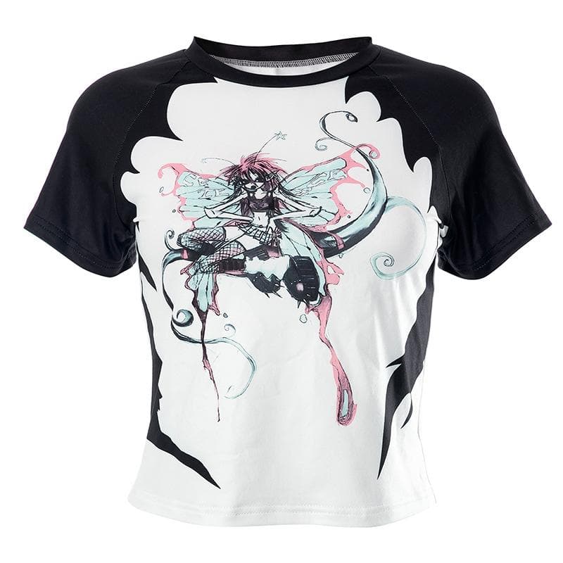 Abstract Contrast Short Sleeve Crewneck Top