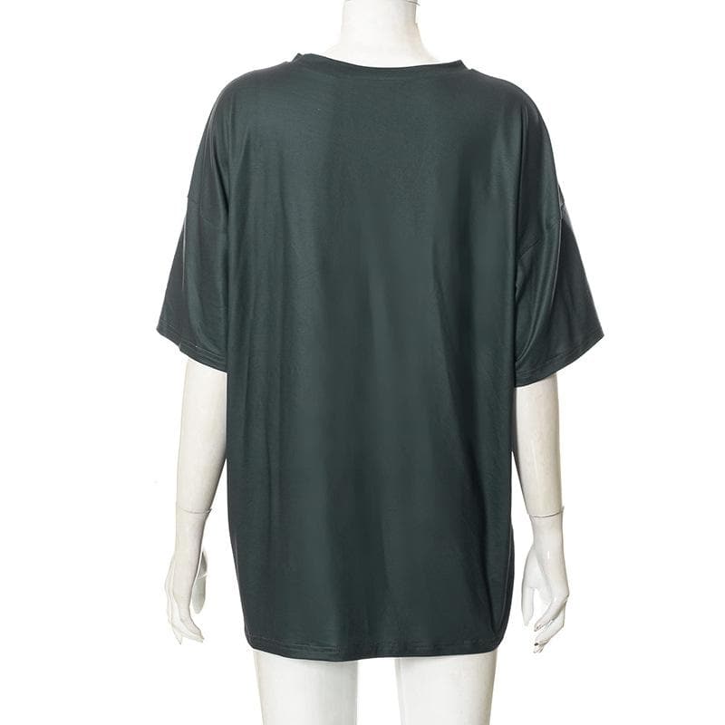 Contrast print short sleeve crewneck T-shirt top