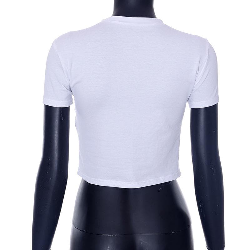 Heart pattern contrast short sleeve crewneck crop top