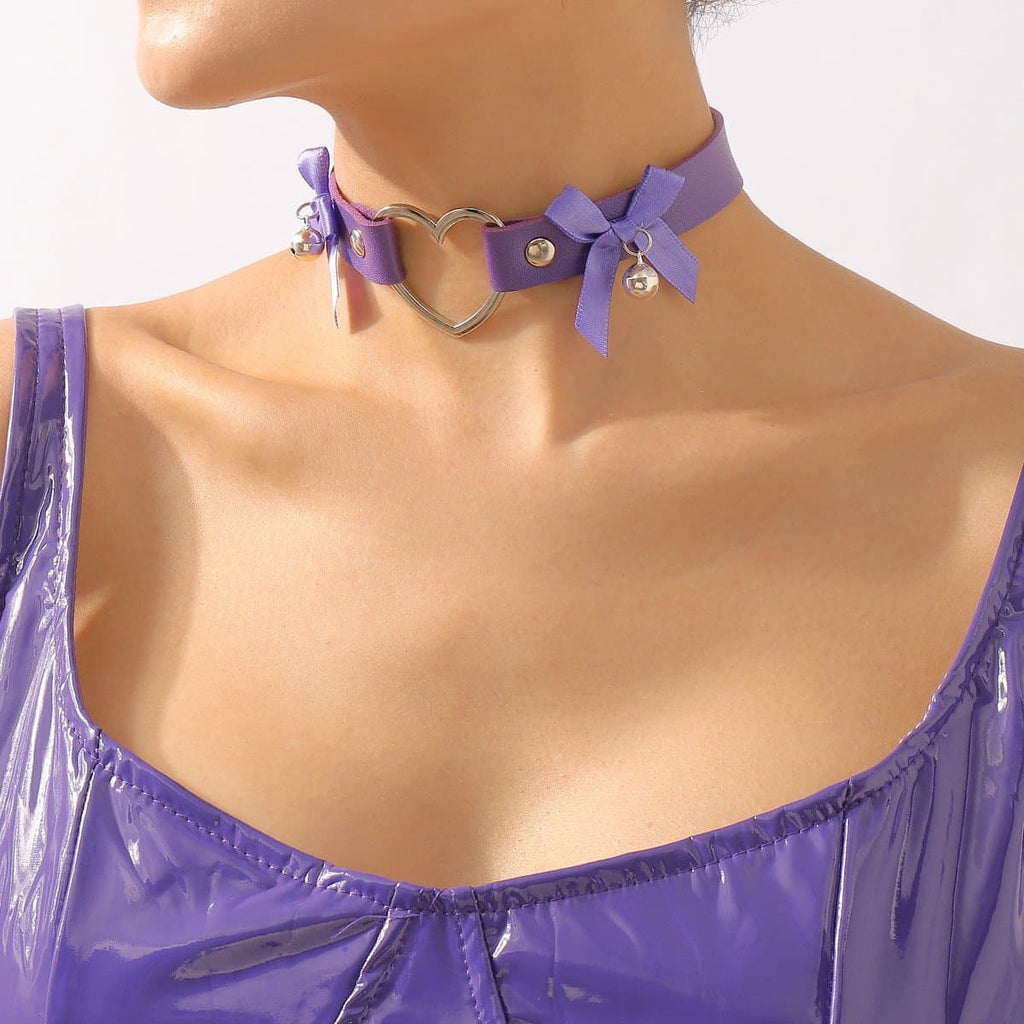 Bowknot Bell Heart Ring Button Pu Choker Necklace