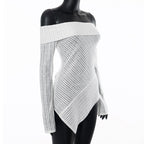 Off shoulder long sleeve textured irregular solid top