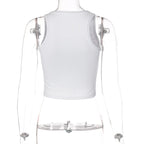 Beaded contrast sleeveless u neck ribbed crop top