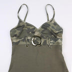 Contrast camouflage print v neck buckle cami top