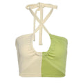 Top corto senza schienale con coulisse e collo all'americana a contrasto a coste