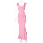 Backless sleeveless lace up self tie solid maxi dress