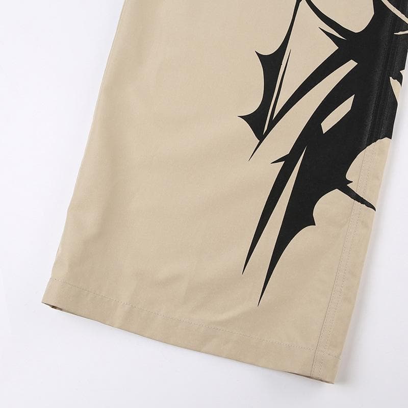 Abstract High Rise Button Pocket Contrast Straight Pant