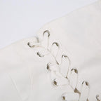 Solid button lace up corset backless self tie tube top