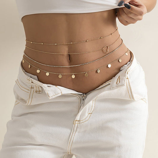 Catena per vita con strass a forma di cuore, 4 pezzi 