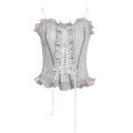 Ruffle striped contrast lace hem corset lace up backless top