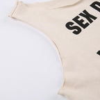 Contrast letter print sleeveless round neck crop top