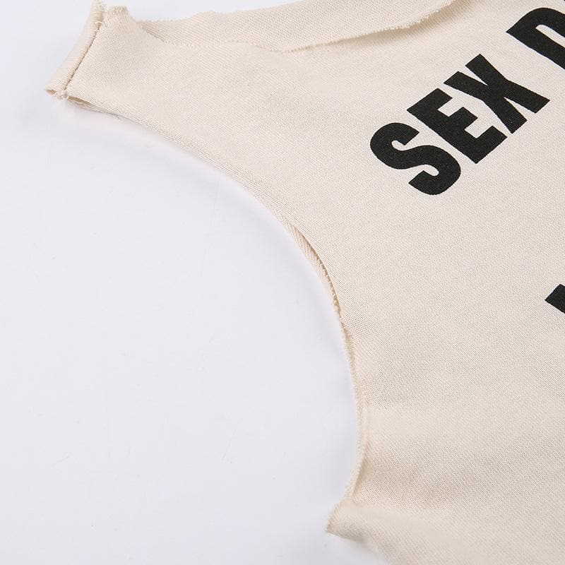 Contrast letter print sleeveless round neck crop top